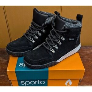 Sporto Women Black Suede Winter Lace Up Boots Ankle Warm Lined Sz 9M/ #S2606